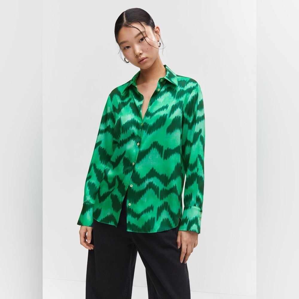 Mango green satin print shirt